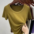 Women'S High Stretch Ribbed T-Shirt Crew Neck Short Sleeve Loose Casual Summer Top