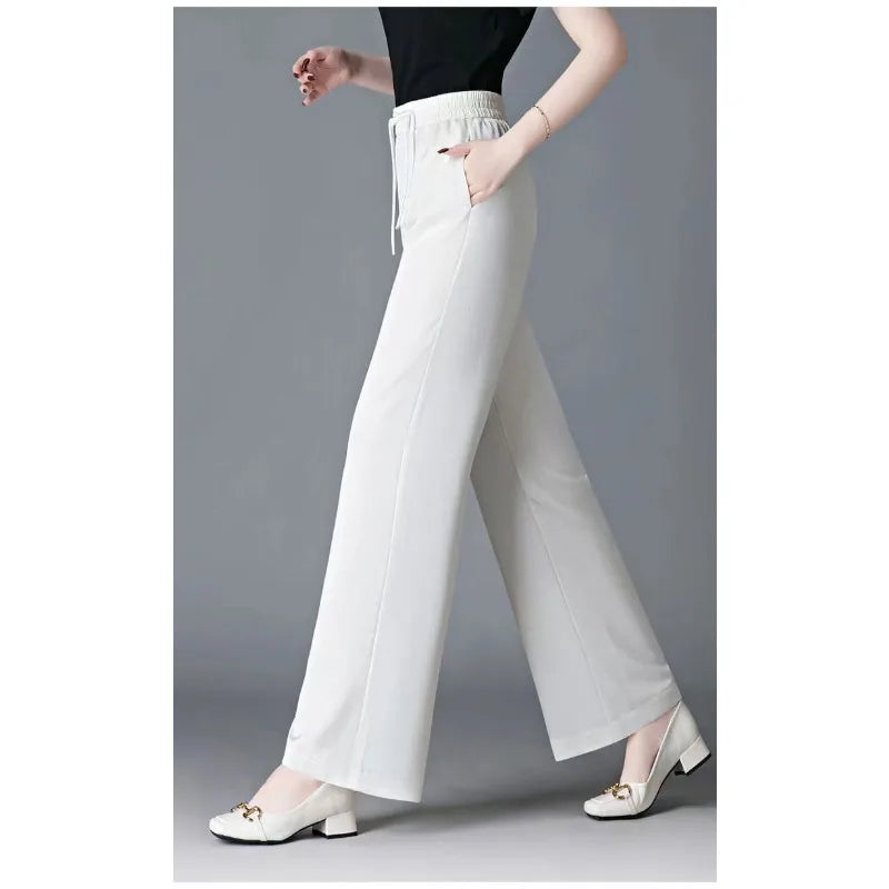 Women'S Jacquard High Waist Ice Silk Wide Leg Pants Summer Chinese Style Loose Straight Casual Long Trousers