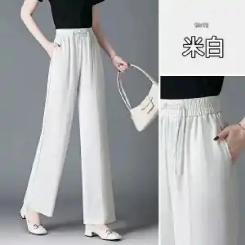 Women'S Jacquard High Waist Ice Silk Wide Leg Pants Summer Chinese Style Loose Straight Casual Long Trousers
