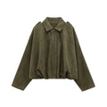 HH Women Brown Green Suede Jacket Loose Casual Bomber Coat Lapel Zipper Long Sleeve Jackets Vintage Lady Motorcycle Outwears