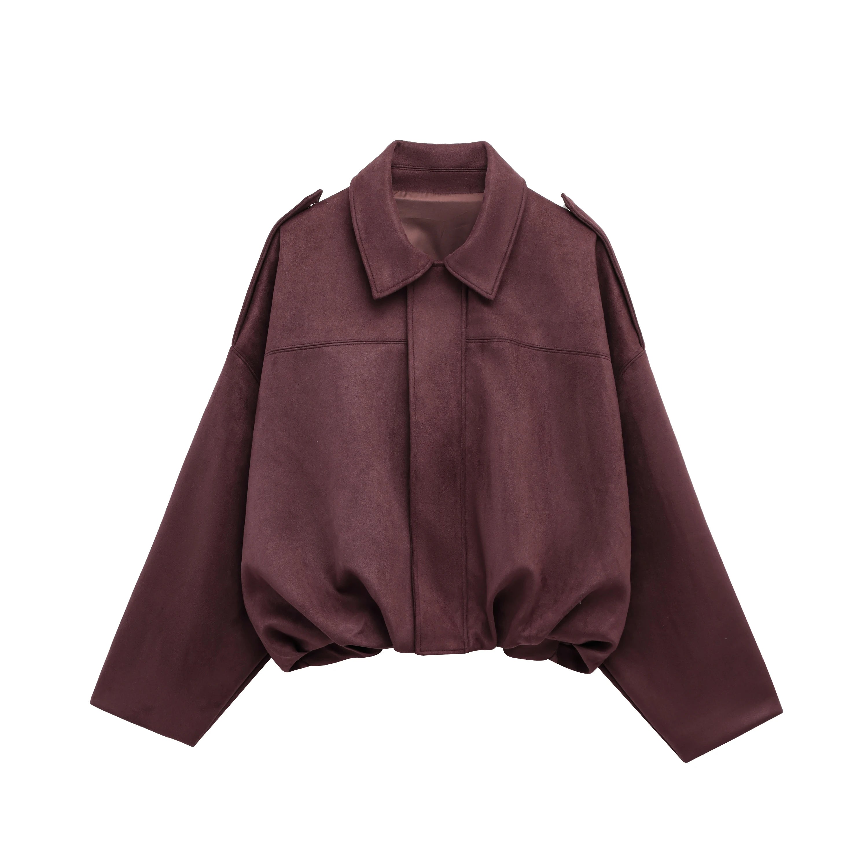 HH Women Brown Green Suede Jacket Loose Casual Bomber Coat Lapel Zipper Long Sleeve Jackets Vintage Lady Motorcycle Outwears